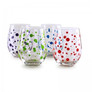 Circle Glass Polka Dot  4-Piece Glass 18.9 oz. Stemless Wine Glass Set CIGL1495